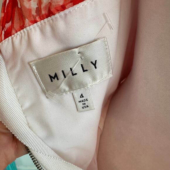 Milly 'Anna' Sz 4 Poppy Red Silk Fit & Flare A-Line Short Cocktail Party Dress - Picture 9 of 10